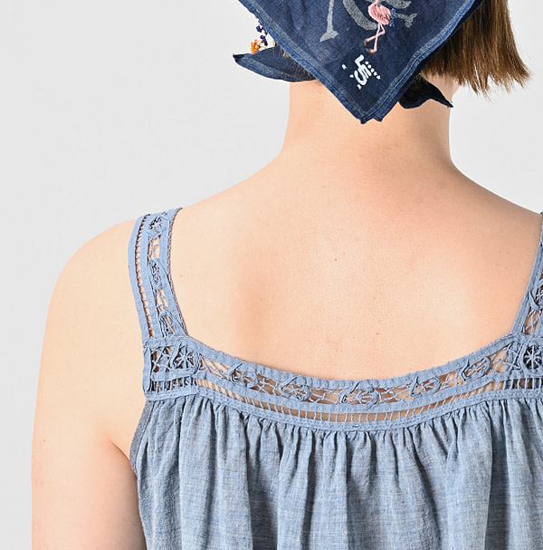 Dungaree Khadi Ribbon Lace Flare Camisole Detail
