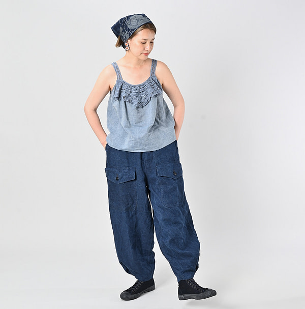 Dungaree Khadi Ribbon Lace Flare Camisole Female Model