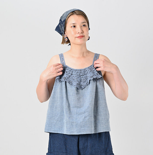 Dungaree Khadi Ribbon Lace Flare Camisole Female Model