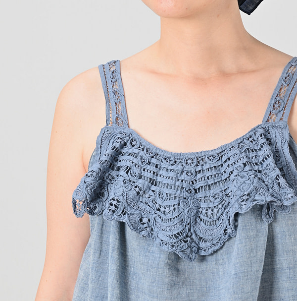 Dungaree Khadi Ribbon Lace Flare Camisole Detail