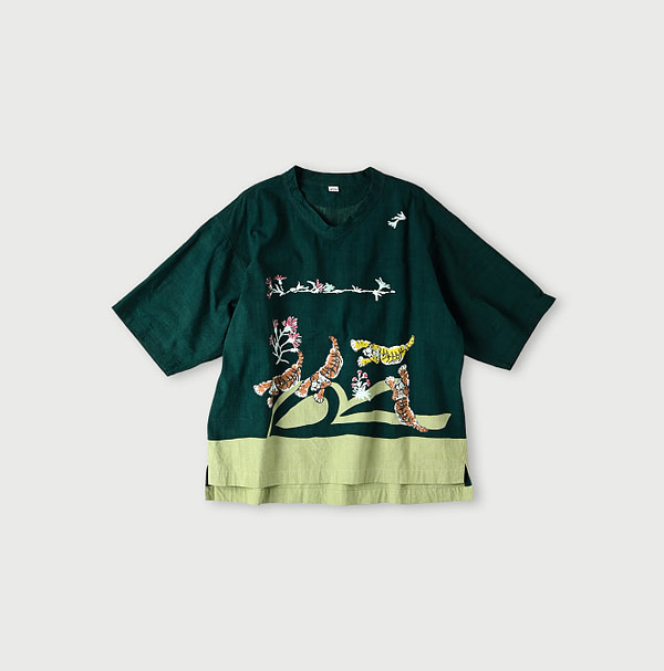 Indian Khadi OX Saijiki Blouse Green