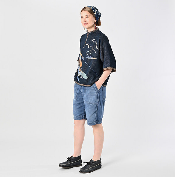 Indigo Surf Hula Girl Jacquard 908 Outer T-shirt Female Model