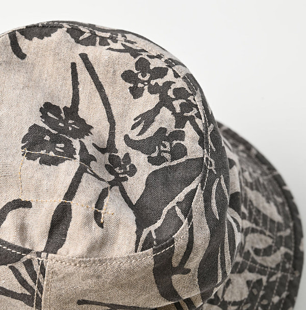 Linen Lotus Print Hat Detail