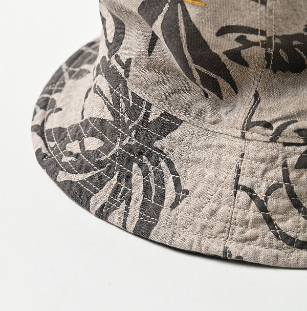 Linen Lotus Print Hat Detail