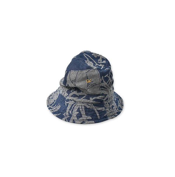 Indigo Linen Lotus Print Hat