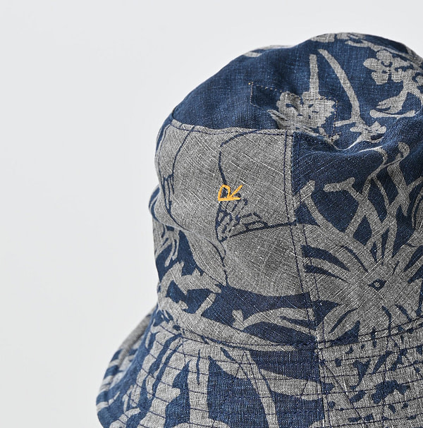 Indigo Linen Lotus Print Hat Detail
