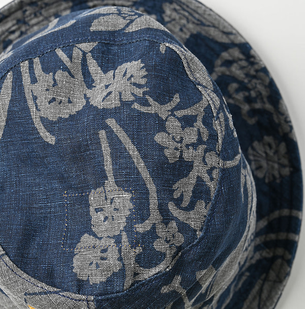 Indigo Linen Lotus Print Hat Detail