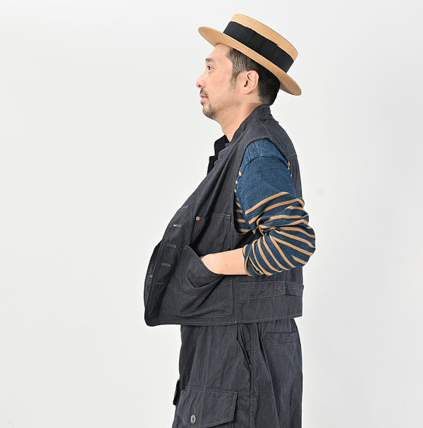 Indigo Yorimoku Hira Nîmes Vest MEN Male Model