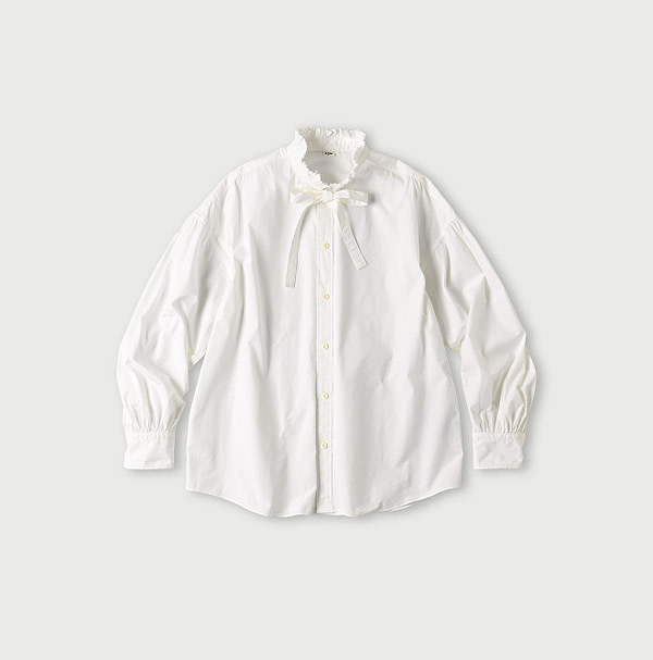 No.180 Miko Long Sleeve Coupé Bow Tie Shirt White