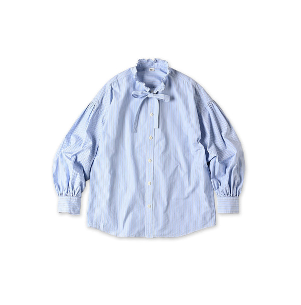 No.180 Miko Long Sleeve Coupé Bow Tie Shirt Saxe Stripes