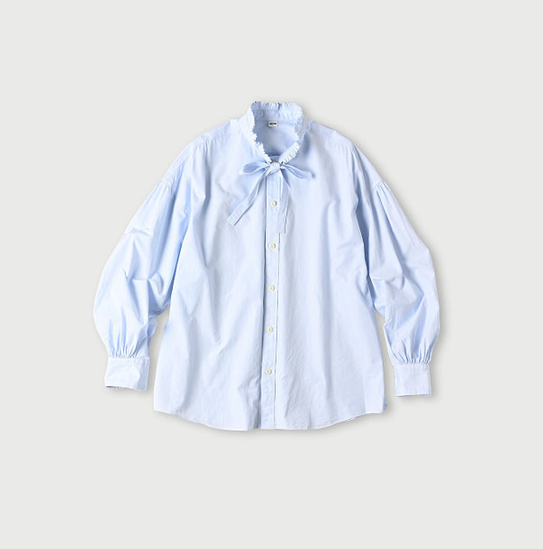No.180 Miko Long Sleeve Coupé Bow Tie Shirt Brush Stroke Pinstripes