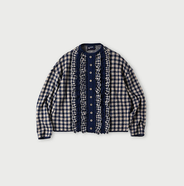 Indigo Gingham Jacquard Cardigan Indigo Gingham