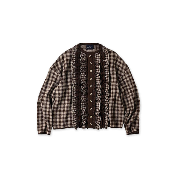 Gingham Jacquard Cardigan Brown Gingham