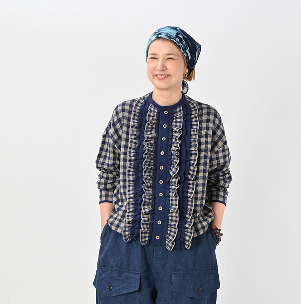 Gingham Jacquard Cardigan Female Model