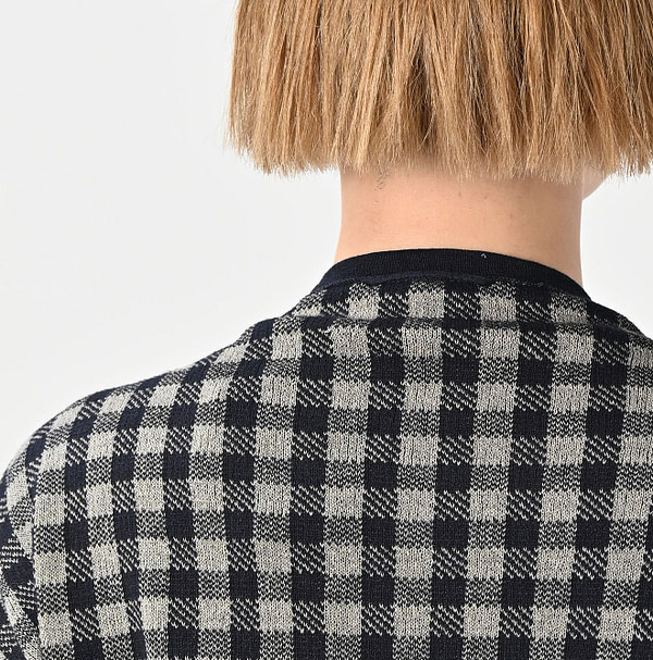 Indigo Gingham Jacquard Cardigan Detail