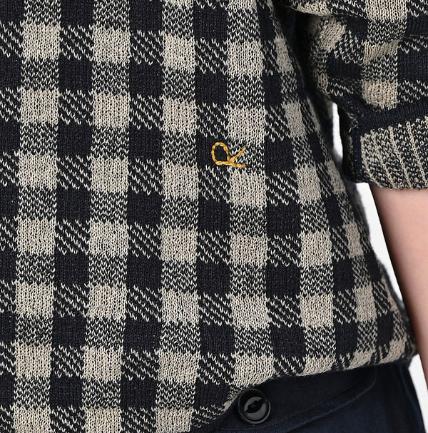 Indigo Gingham Jacquard Cardigan Detail