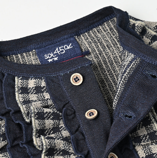 Indigo Gingham Jacquard Cardigan Detail