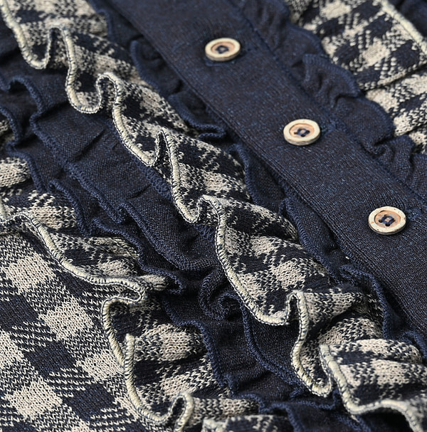 Indigo Gingham Jacquard Cardigan Detail