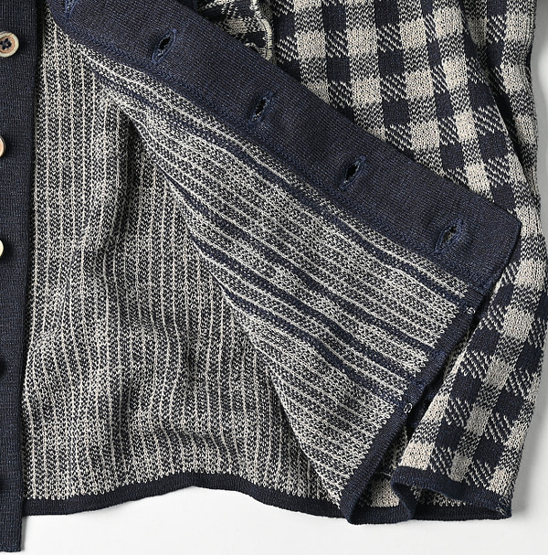 Indigo Gingham Jacquard Cardigan Detail