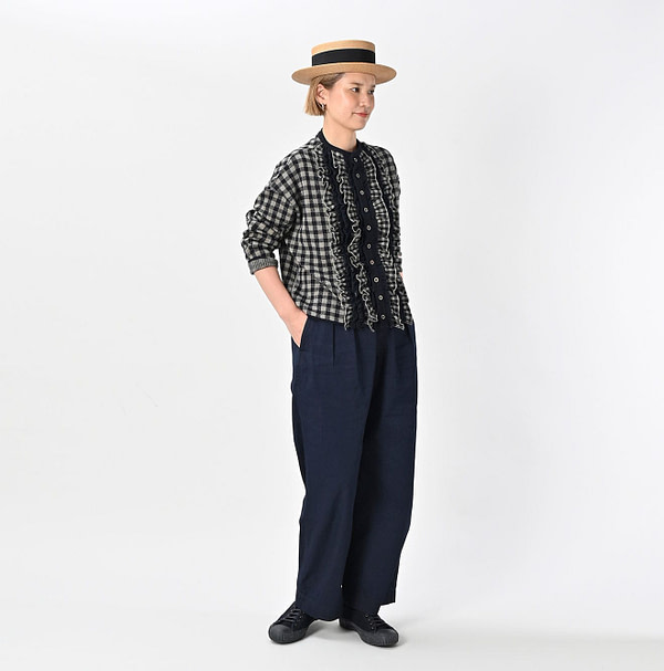 Indigo Gingham Jacquard Cardigan Female Model