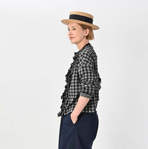 Indigo Gingham Jacquard Cardigan Female Model