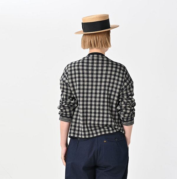 Indigo Gingham Jacquard Cardigan Female Model