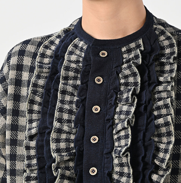 Indigo Gingham Jacquard Cardigan Detail