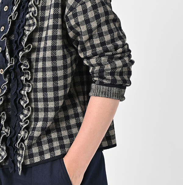Indigo Gingham Jacquard Cardigan Detail