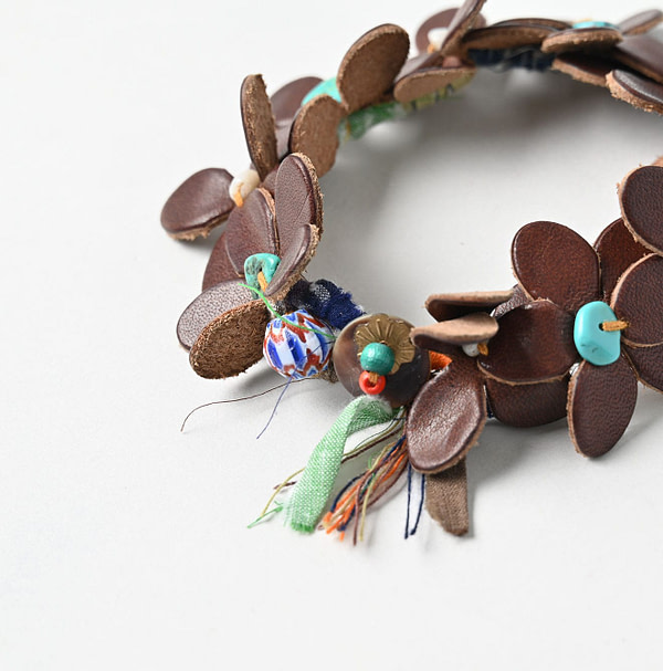 Layered Leather Flower Bracelet Dark Detail