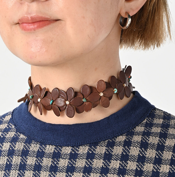 Layered Leather Flower Choker Detail