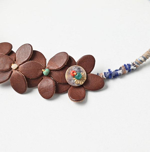 Layered Leather Flower Choker Detail
