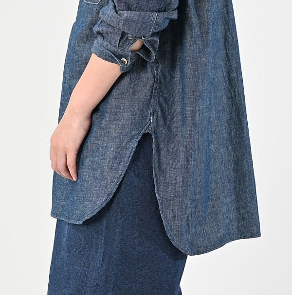 Ruri Dungaree Denim 908 Stand Collar Grandpa Pull Shirt Nou Detail