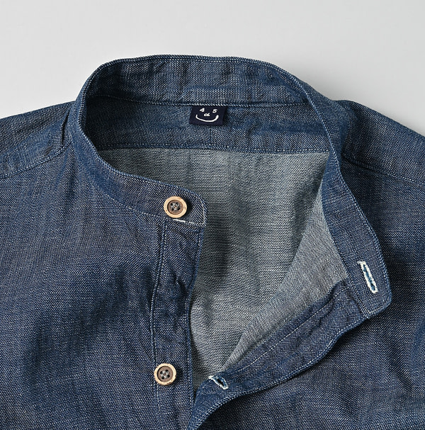 Ruri Dungaree Denim 908 Stand Collar Grandpa Pull Shirt Nou Detail