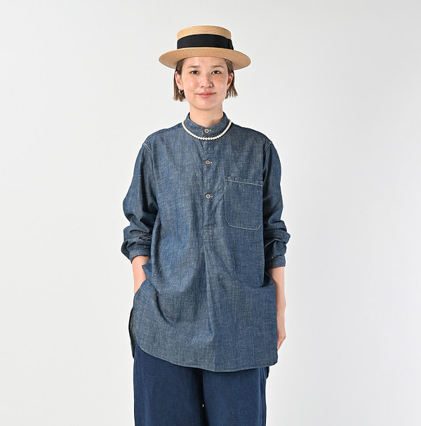 Ruri Dungaree Denim 908 Stand Collar Grandpa Pull Shirt Nou Female Model