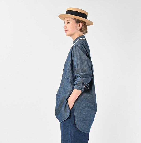 Ruri Dungaree Denim 908 Stand Collar Grandpa Pull Shirt Nou Female Model
