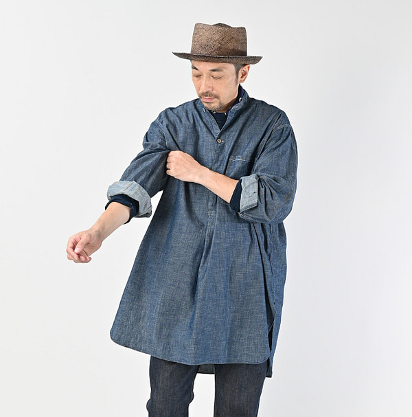 Ruri Dungaree Denim 908 Stand Collar Grandpa Pull Shirt Nou Female Model
