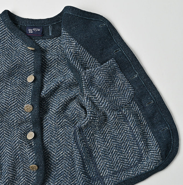 Indigo Herringbone 908 Vest Detail