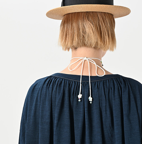Indigo Supima Tenjiku Gathered Blouse Detail