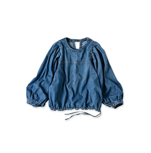 45 Petite Denim Puff Bridge Blouse Indigo Zyu