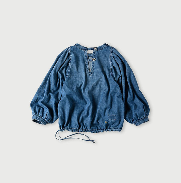 45 Petite Denim Puff Bridge Blouse Back