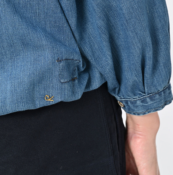 45 Petite Denim Puff Bridge Blouse Detail