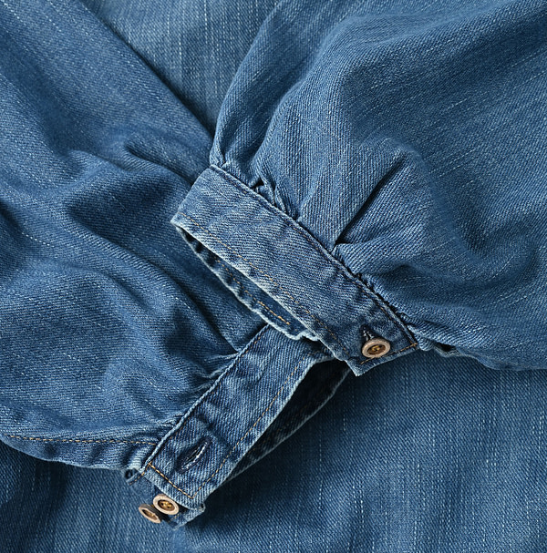 45 Petite Denim Puff Bridge Blouse Detail