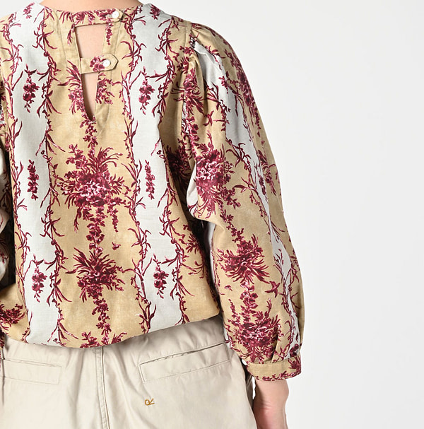 Chandelier Flower Print Puff Bridge Blouse Detail
