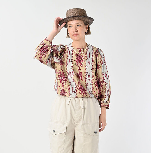 Chandelier Flower Print Puff Bridge Blouse Female Model