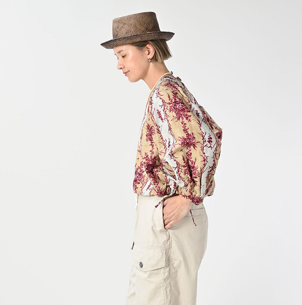 Chandelier Flower Print Puff Bridge Blouse Female Model