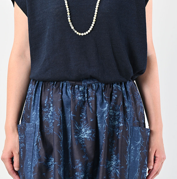 Indigo Chandelier Flower Print Apron Skirt Detail