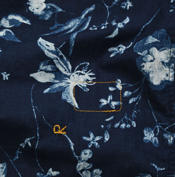 Indigo Winter Flower Print Kushukushu Dress Detail