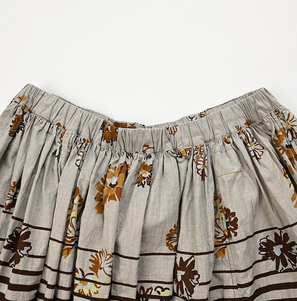 Border Flower Print Cotton Easy Skirt Detail