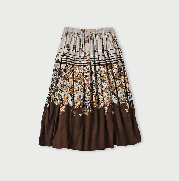 Border Flower Print Cotton Easy Skirt Back