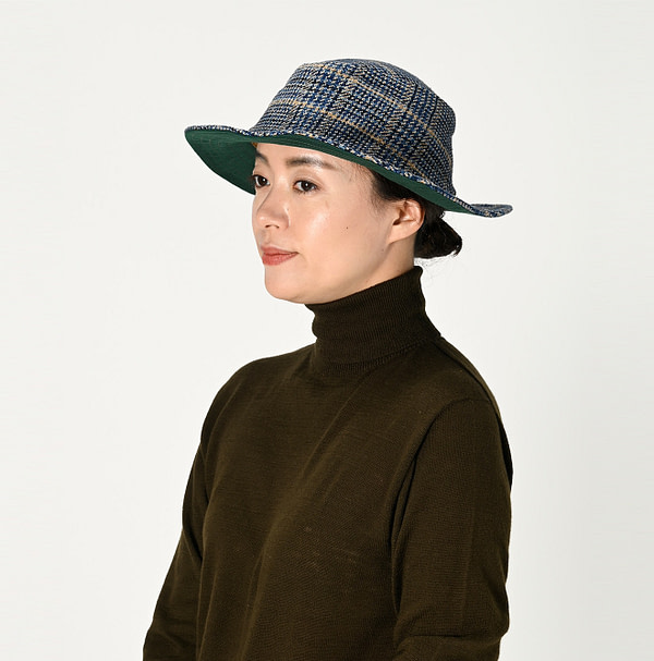 Indigo Cotton Tweed Concho Hat Female Model